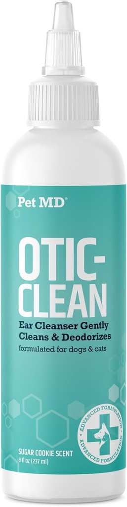 Pet MD Cat & Dog Ear Cleaner - Otic Ear Solution for Dogs - Pet Ear Cleaner - Cat Ear Cleaner Liquid - Cat & Dog Cleaning Supplies - Sugar Cookie Scent - 8 uns.