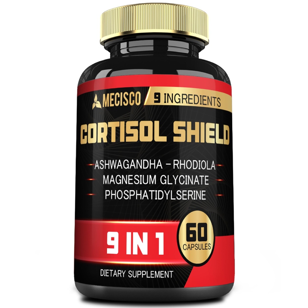 9in1 Cortisol Shield - Ashwagandha & Magnesium Glycinate, Rhodiola, Phosphatidylserine, L-Theanine, Licorice Root, St John's Wort, Lions Mane - Mind & Mood, Restful Night Support - 60 kapslar
