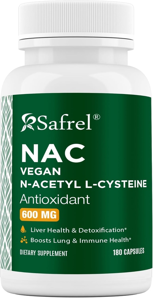 Safrel N-Acetyl-L-Cysteine (NAC) Capsules, 600mg, 180 greve, andning, immun, lever hälsa potent antioxidant stöd, fria radikaler, lätt att Absorb, icke-GMO, Gluten Free