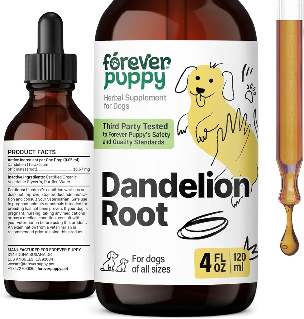 Forever Puppy Dandelion Root Drops för hundar - Liquid Liver Health Supplement för stora, medelstora och små hundar - Liver Cleanse Detox Drops w/Dandelion Root Extract - 4 oz