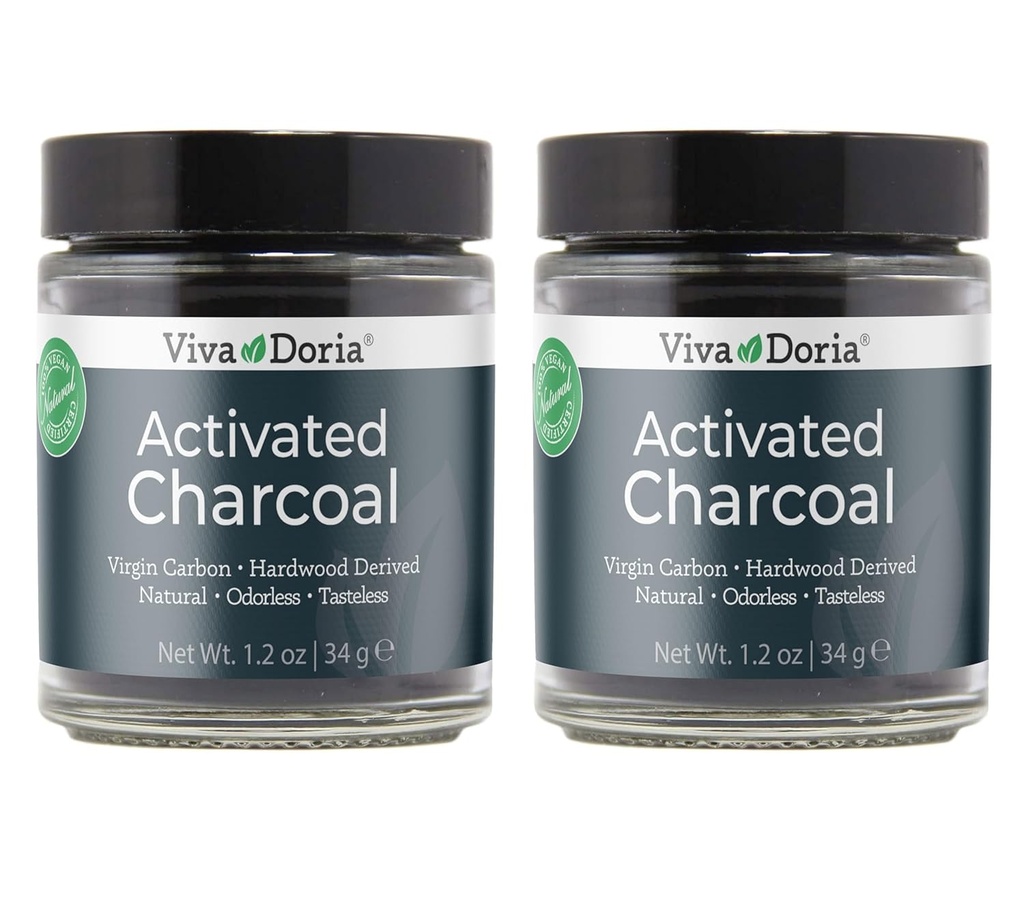 Viva Doria aktiverat kolpulver, Hardwood Derived, Food Grade, 1.2 Oz Glass Jar (2 Pack)