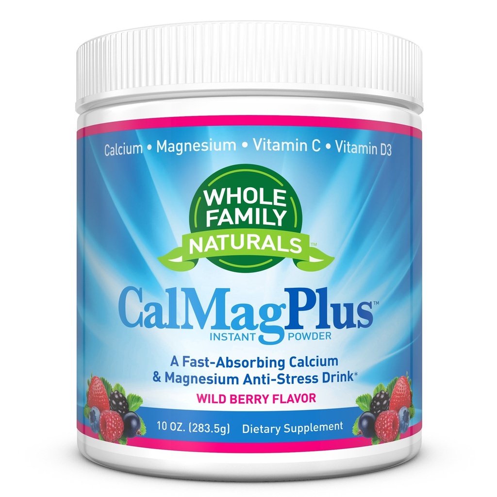 Calcium Magnesium Powder Supplement - CalMag Plus med vitamin C & D3 - Gluten Free, Non GMO, Wild Berry Flavor - Natural Calm & Stress Relief Cal Mag Drink - Natural Calcium & Magnesium Powder