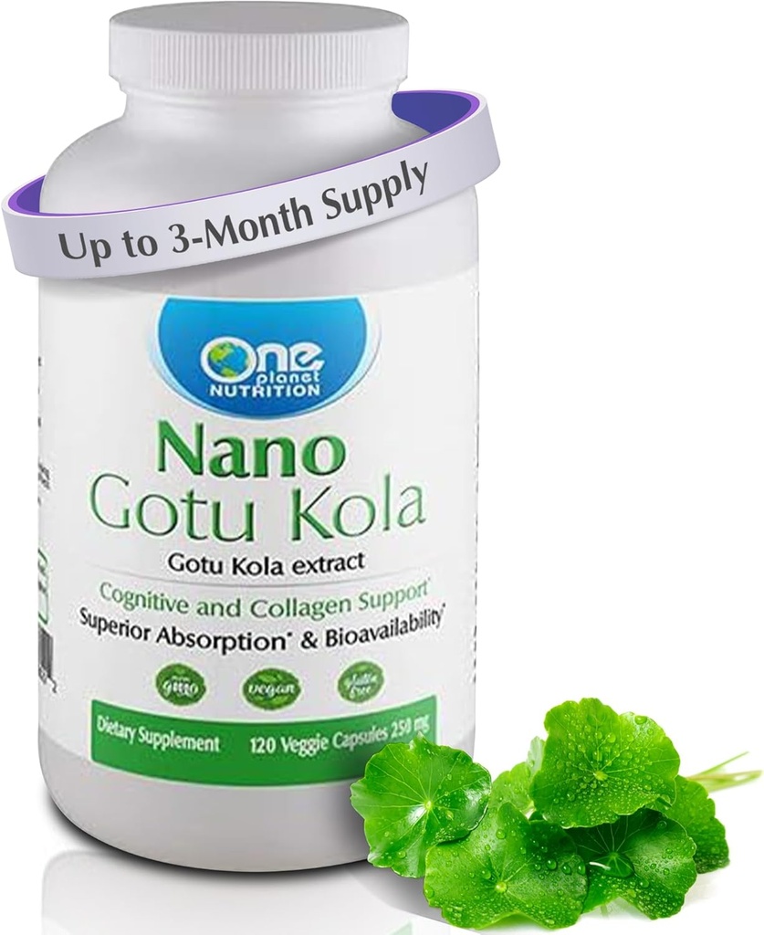 En Planet Nutrition Nano Gotu Kola 250 mg Veggie Capsules (120 portioner), Gotu Kola Extract, Nano för Förbättrad Absorption, Förbättrar hjärnfunktionen och Collagen Synthesis, Non-GMO, Vegan, Gluten-Free