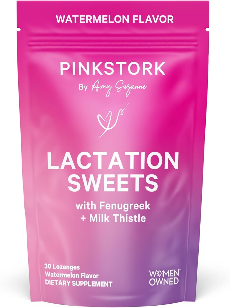 Rosa Stork Lactation Sweets Supplement, Breastfeeding Snacks med Fenugreek och Milk Thistle för att stödja bröstmjölk Supply - 30 Watermelon Candy Drops (Packaging May Vary)