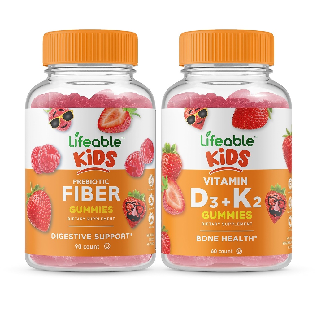 Livliga Prebiotiska Fiber Kids + Vitamin D3 + Vitamin K2 Kids, Gummies Bundle - Great Tasting, Vitamin Supplement, Gluten Free, GMO Free, Chewable Gummy