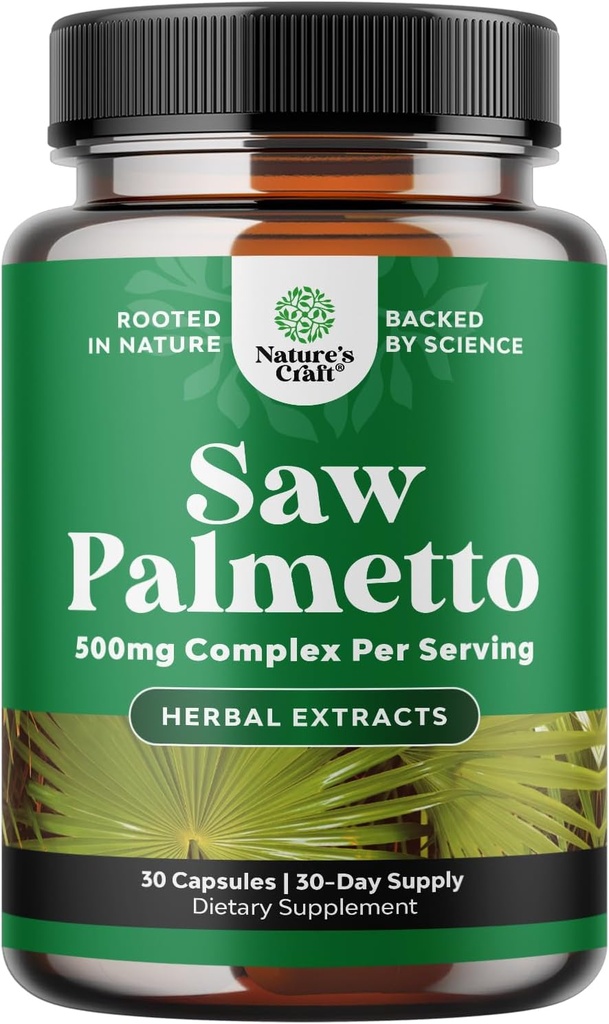 Extra styrka Saw Palmetto Extract - Avancerad växtbaserade komplex för hårhälsa och urinvägsstöd med växtsteroler och flavonoider - Potent Herbal Supplement med 500 mg per portion - 30 kapslar