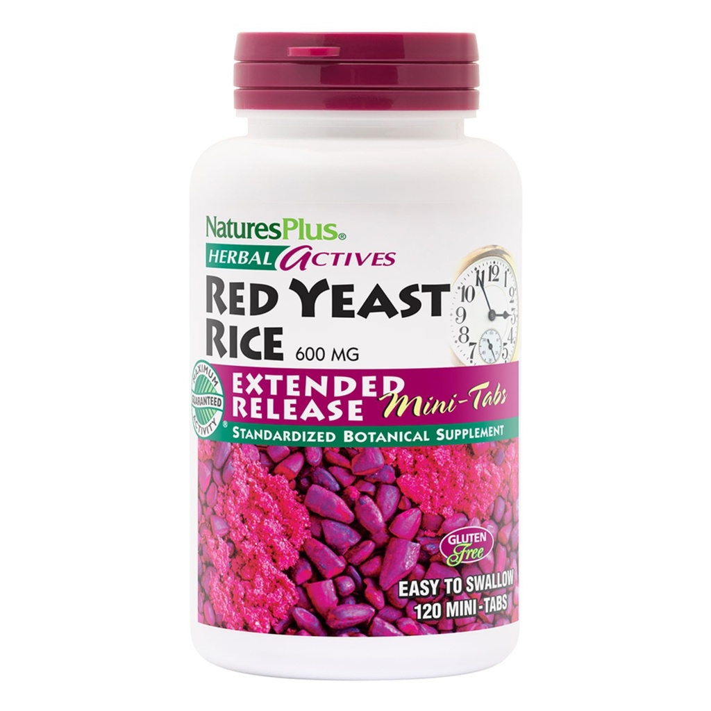 NaturesPlus Herbal Actives Red Yeast Rice, Extended Release - 600 mg, 120 Mini tabletter - Herbal Supplement - Vegan, Vegetarian, Glutenfri - 60 portioner