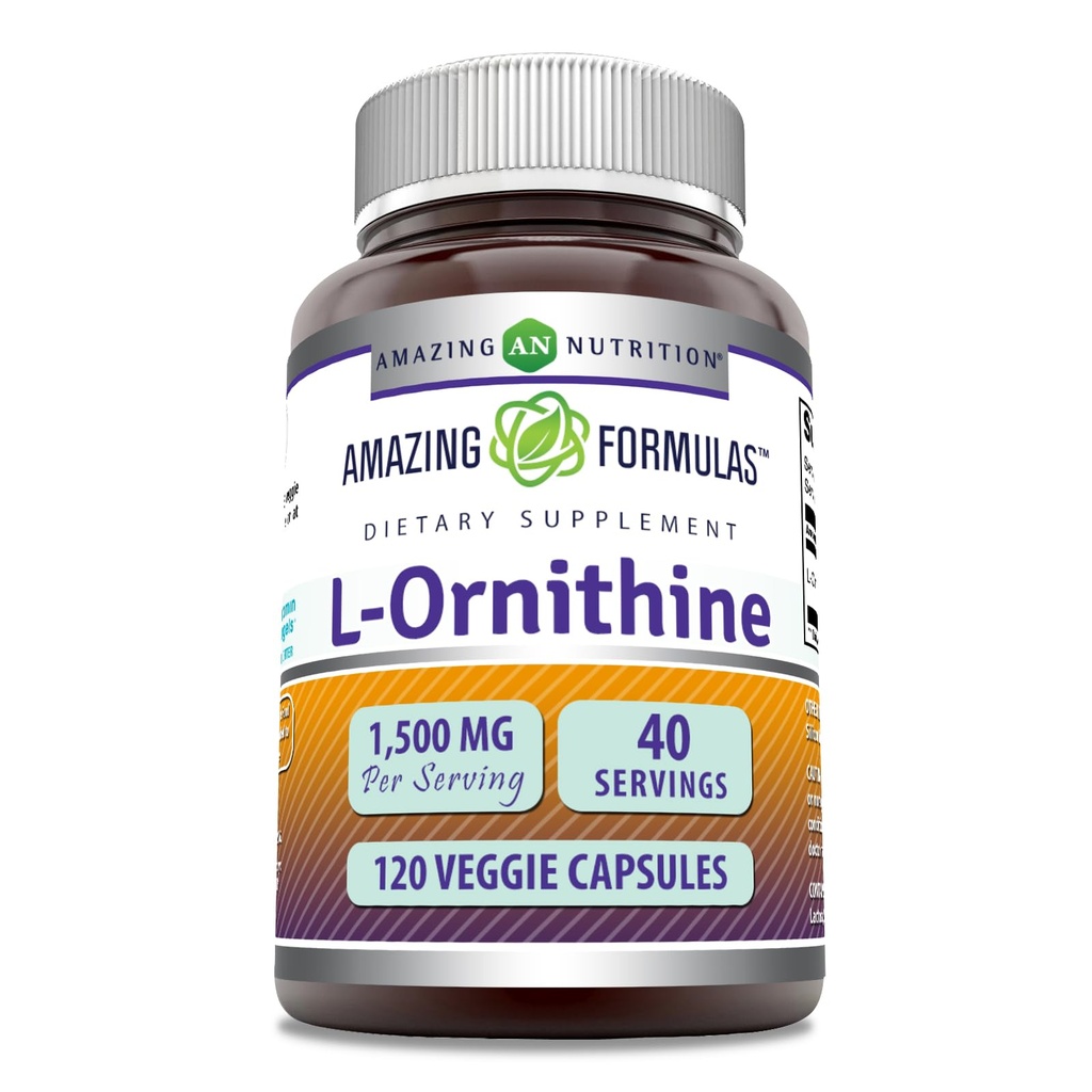 Fantastiska Formler L-Ornithine 1500 Mg Per Serving Veggie Capsules Supplement | Icke-GMO | Gluten Free | Made in USA (120 greve)