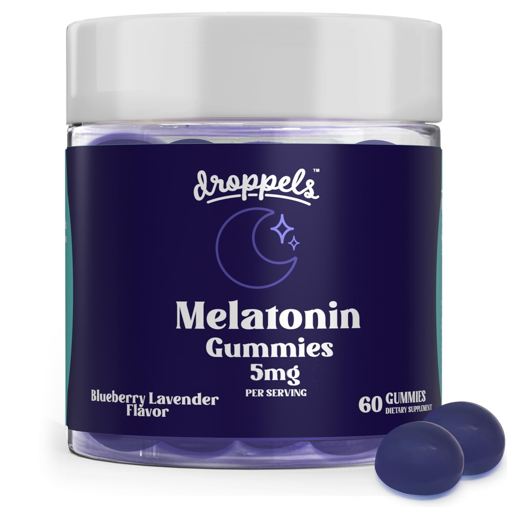 Droppels Melatonin Gummies, 5mg - Plant-Based, Vegan Melatonin 5mg för naturligt sömnstöd med Chamomile Extract, 60 Count, Blueberry Flavor (1-månaders leverans)