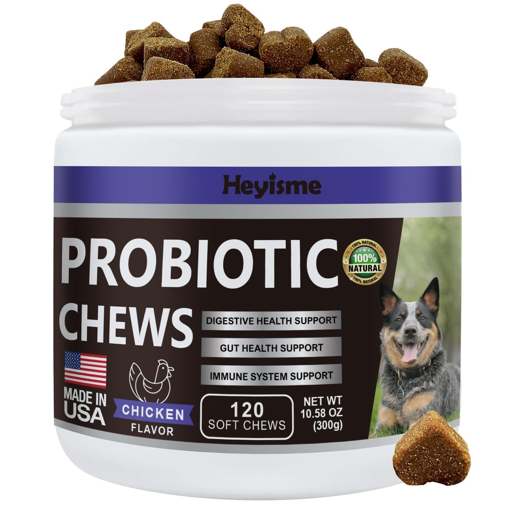 Probiotika för hundar, förbättra jästbalansen, Itchy Skin Itchy Ears, Gut Health, Allergier, immunitet, hundprobiotika och Digestive Enzymer med prebiotika - Reduce Diarrhea (Chicken, 120 Chews)