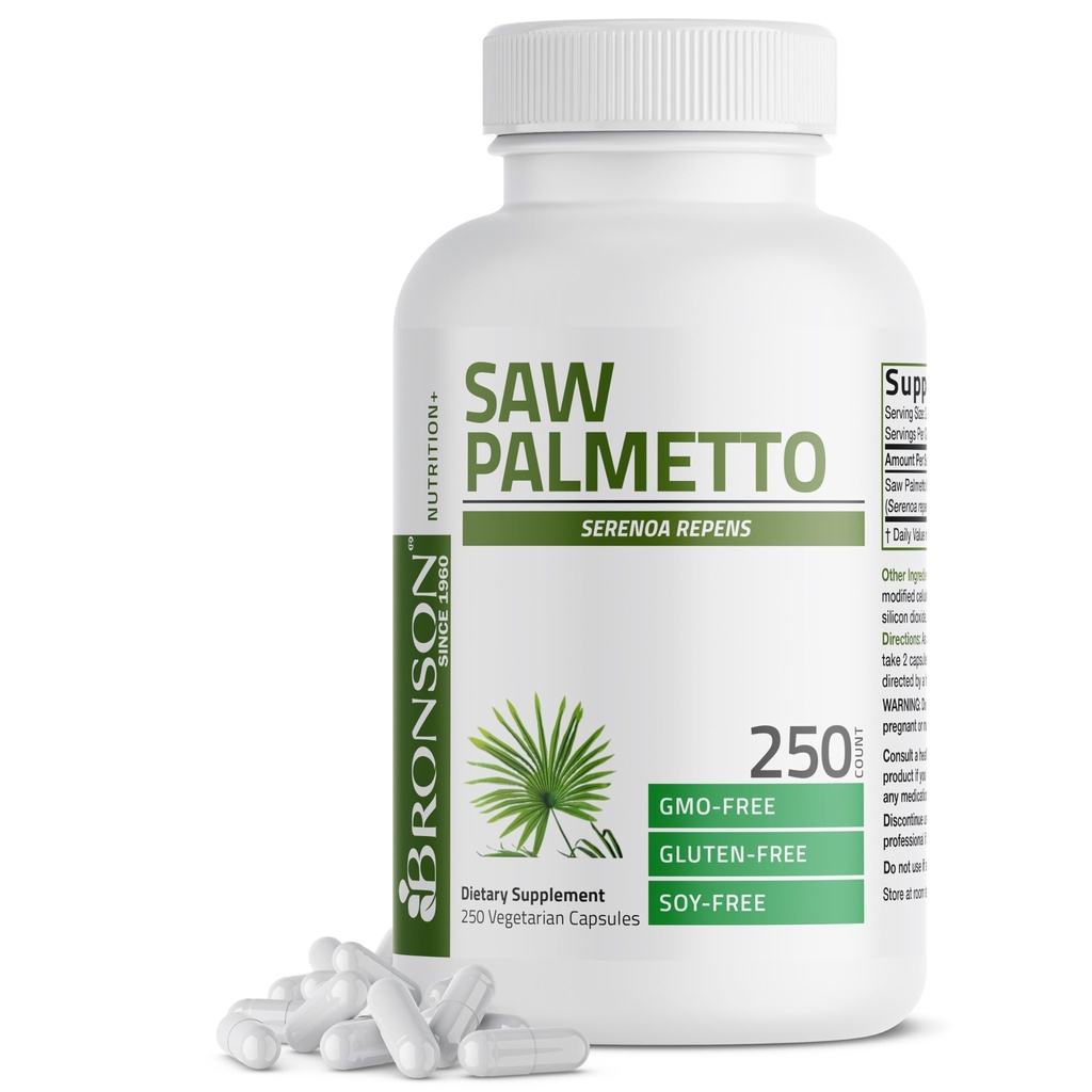 Bronson Saw Palmetto Extra Strength stöder hälsosam prostatafunktion och urinhälsa - Icke GMO, 250 vegetariska kapslar