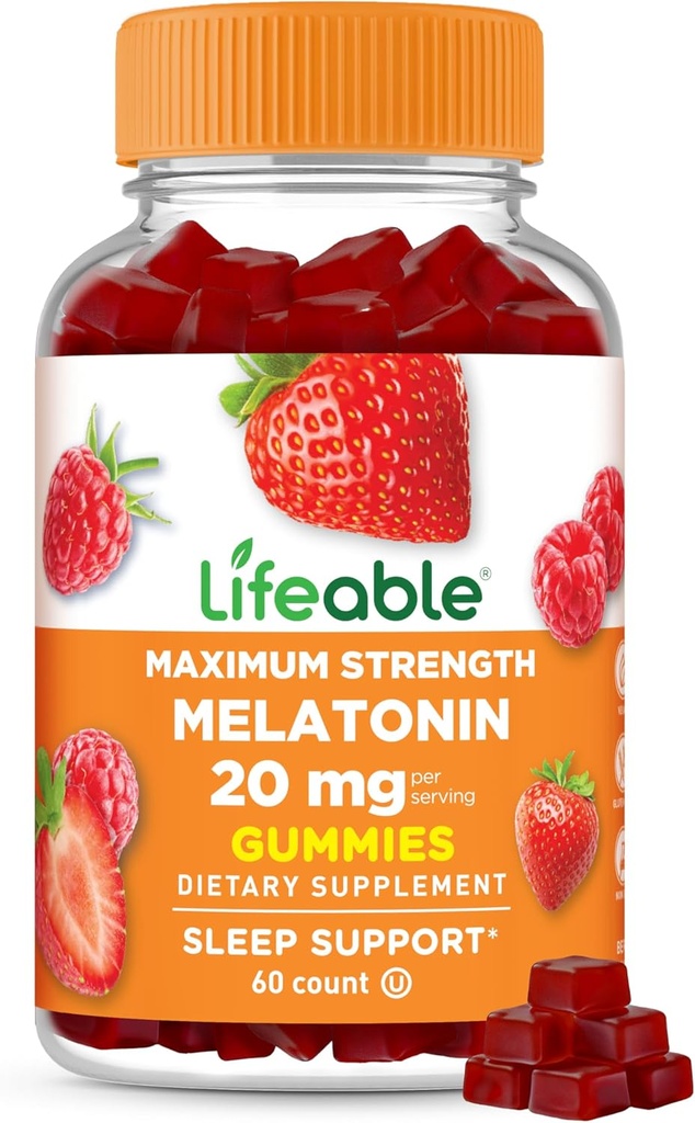 Livlig Melatonin 20mg Gummies | Stor smaksättning sömn tillskott för vuxna | Kan hjälpa till att falla och sova | Vegetariska sömn Gummies för vuxna, män, kvinnor | 60 Melatonin Gummies 20mg