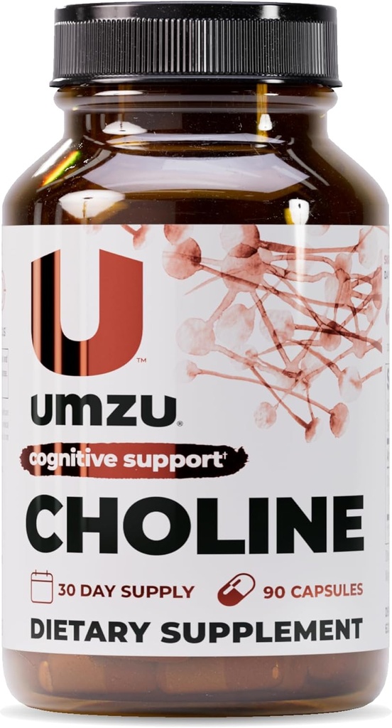 UMZU Choline Supplement för kognitivt och hormonellt stöd | Acetylkolin Booster hjälper hjärnfokus, minne och metabolism | främjar leverhälsa och östrogenbalans (30 dagars leverans | 90 kapslar)