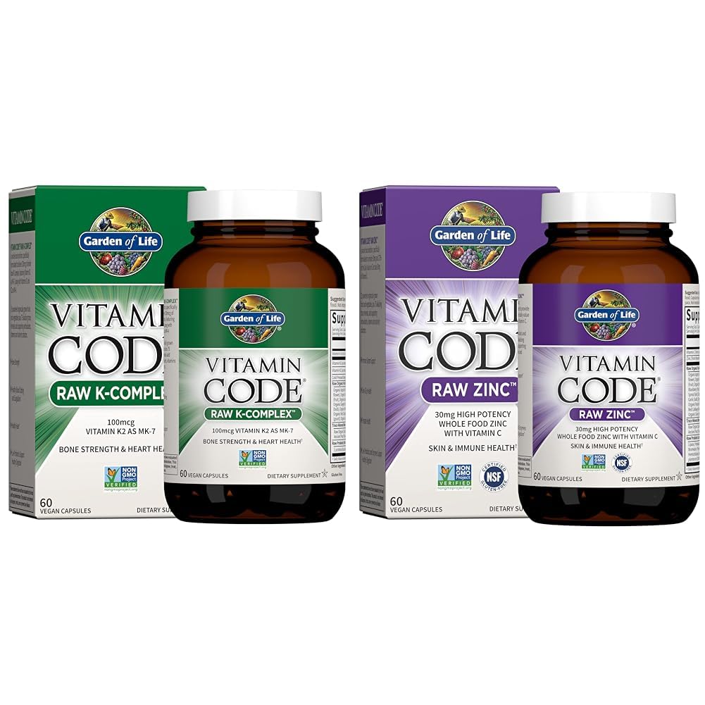 Garden of Life Vitamin K2, K1, Zink & Vitamin C - Vegan Vitamin Komplex för ben, hjärta, immunstöd och hälsosam matsmältning - 60 dagars leverans