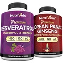 Nutrivein Premium Korean Panax Ginseng Supplement & Resveratrol Supplement Bundle: High-Absorption Resveratrol Capsules & Ginseng för hjärna, försvar, reparation och vitalitet