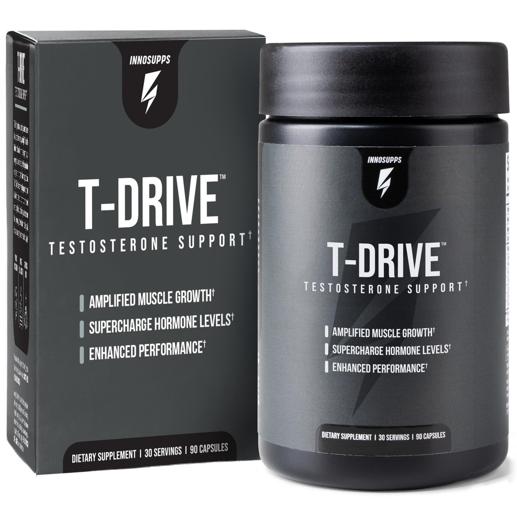InnoSupps: T-Drive | Testosteron Booster | Amplify Muscle Growth | KSM-66 Ashwagandha, Boron, Fenugreek | 90 kapslar