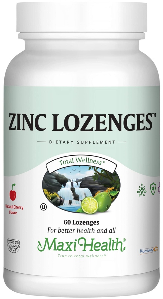 Maxi-Health Zink Lozenges - Zink Citrate 10mg - med vitamin C - Cherry Flavor - 60 Chewables - Kosher