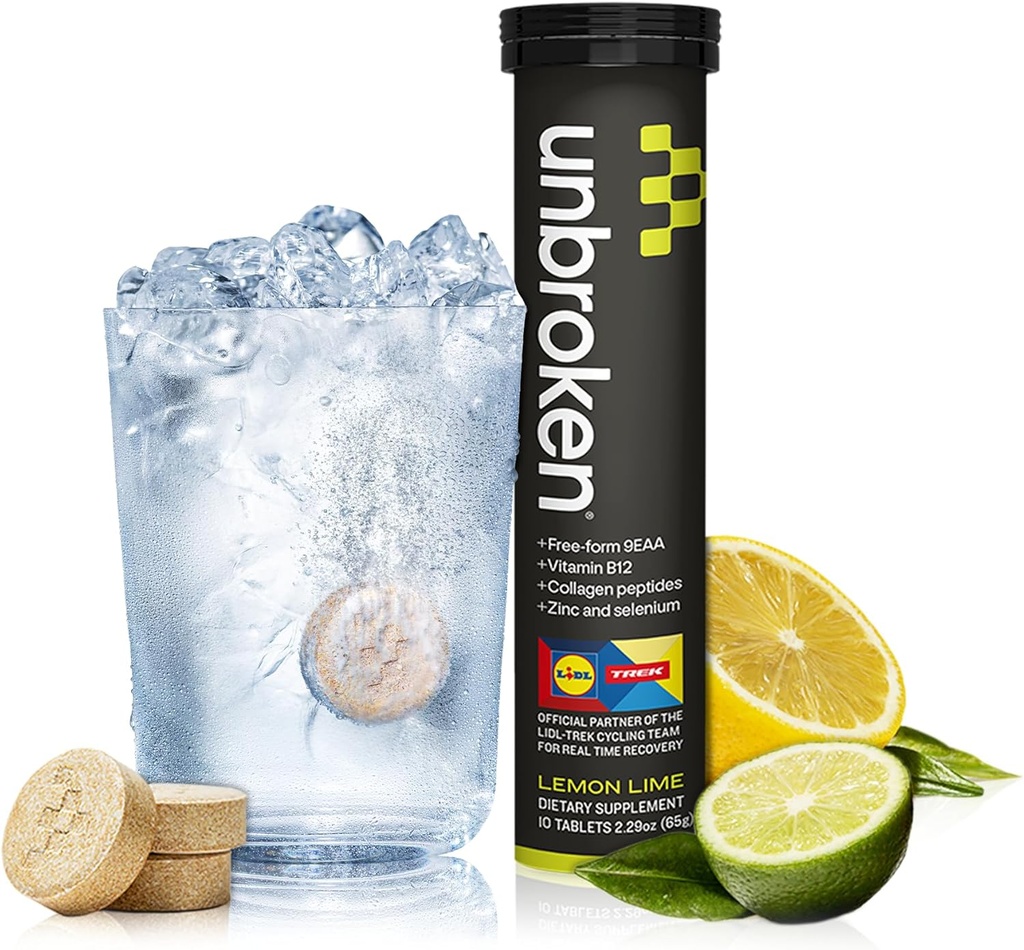 UNBROKEN 9EAA / BCAA Recovery Tablets (60% GRATIS-FORM / 40% Di- & Tri-Peptides), Amino Acids Supplement för snabbare återhämtning och mindre muskelsårhet, Post & Pre-Workout för Män & Kvinnor, 10 Ser., Lemon Lime