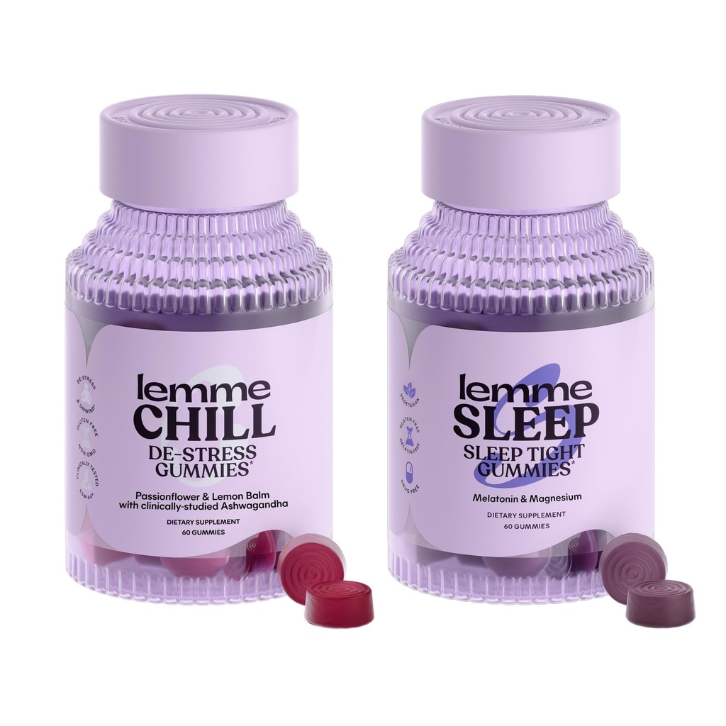 Lemme Chill & Sleep Bundle - Stress Relief Gummies med KSM-66 Ashwagandha & Deep Sleep Gummies med Melatonin och Magnesium för att somna snabbare - Glutenfri och icke-GMO (Variety Pack 2)