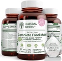 Natural Nutra Whole Food Complete Multivitamin och mineral för kvinnor och män, energibooster, hjälper till att upprätthålla benhälsotillskott, förbättrar hjärnfunktion och hud, hjälper till att förbättra immunitet 60 kapslar