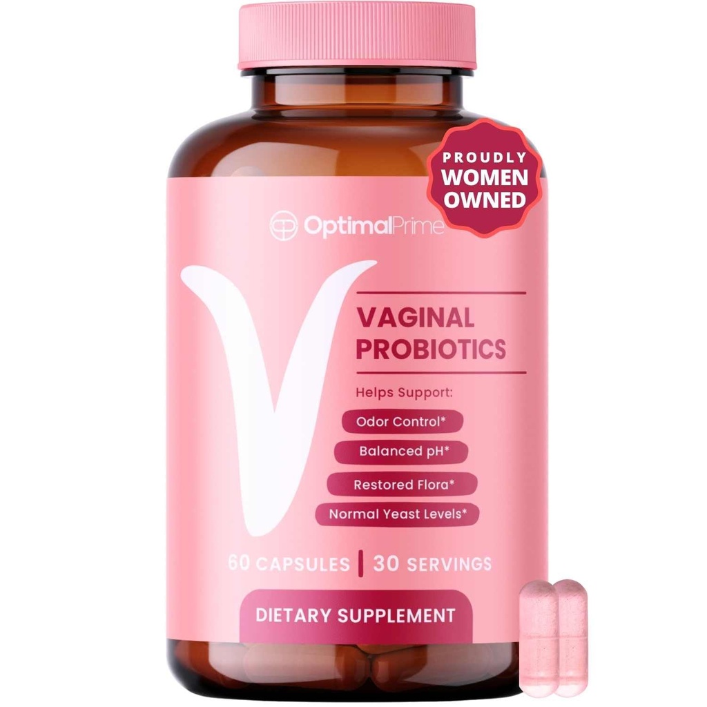 Optimal Prime Vaginal Probiotika för kvinnor med prebiotika, Cranberry Extract och en Lactobacillus Probiotic Blend, stöder hälsosam vaginal Flora, luktkontroll, pH Balance, 60 kapslar