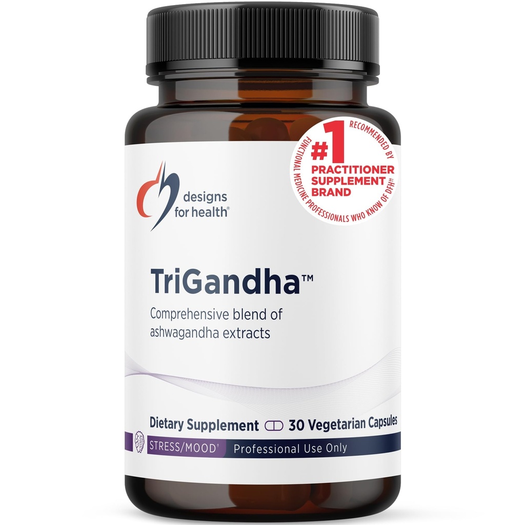 Design för Health TriGandha - Triple Ashwaganda Root & Leaf Extract Adaptogenic Supplement - Vegan Pills, Non-GMO (30 kapslar)
