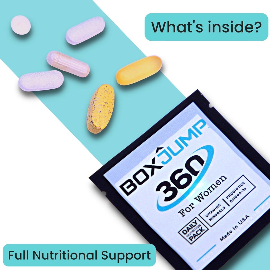 BoxJump Women's Daily Multivitamin Packs med viktiga vitaminer och mineraler - Inkluderar vitamin D, C, E, A, B12 för energi, uthållighet, immunstöd, ben och hudhälsa - 30-dagars