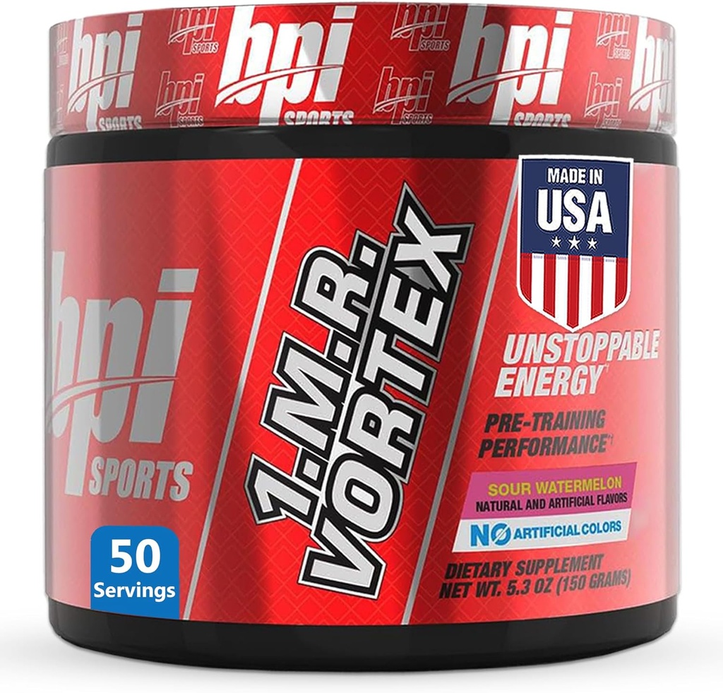 BPI Sports 1.M.R Vortex Pre Workout Powder – High Stim Preworkout for Men & Women with Glycerol, Caffeine, Niacin, and Herbal Extracts – Energy, Focus & Endurance – Sour Watermelon – 50 Servings