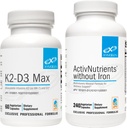 XYMOGEN AktivNutrienter utan järn (240 kapslar) + K2-D3 Max (60 kapslar) - Multivitamin för energi och humörsupport med vitamin D 5000 IE kapslar + Vitamin K2