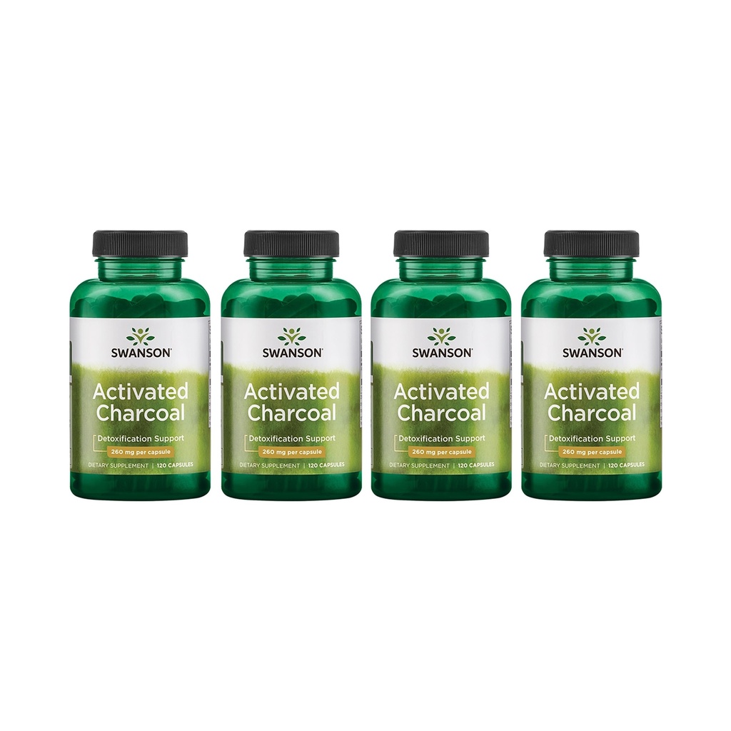 Swanson aktiverat kol - naturligt tillskott som stöder hälsosam absorption - hjälper w / uppblåsthet och upprätthålla tarmregularitet - (120 kapslar, 520 mg per portion) 4 Pack