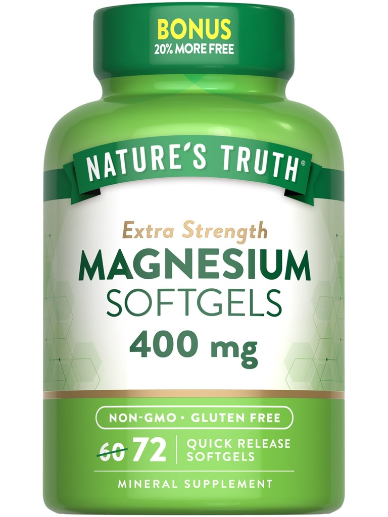 Naturens Sanning Magnesium | 400mg | 72 Softgels | Värde Storlek | Extra Styrka | från Magnesium Oxide | Non-GMO och Gluten fri tillägg
