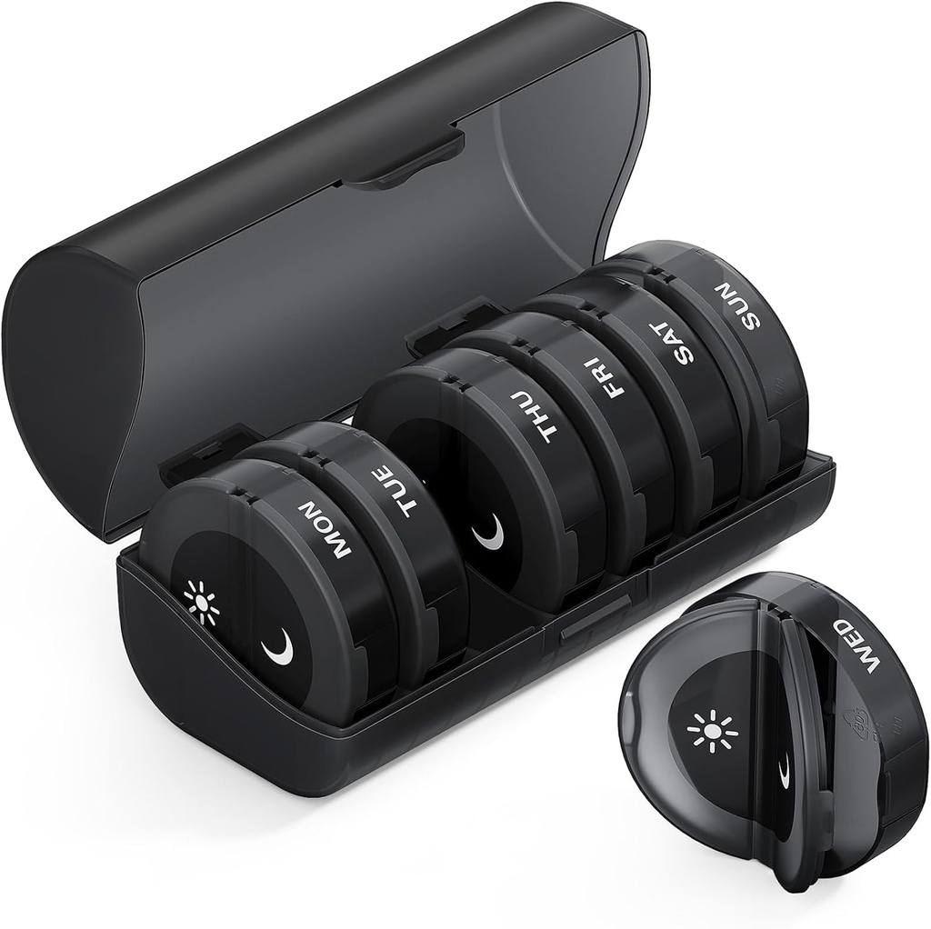 TookMag Pill Organizer 2 gånger om dagen, Medicine Pills Organizer, Weekly Pill Organizers AM PM Pill Box, Large Capacity 7 Day Pill Box för medicin / vitamin / fiskolja / tillägg (Black)