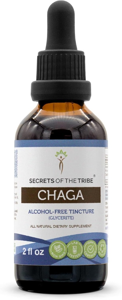 Secrets of the Tribe Chaga Tincture Alcohol-Free Extract, High-Potency Herbal Drops, Tincture Made från Wildcrafted Chaga (Inonotus obliquus) Torkade Mushroom 2 oz
