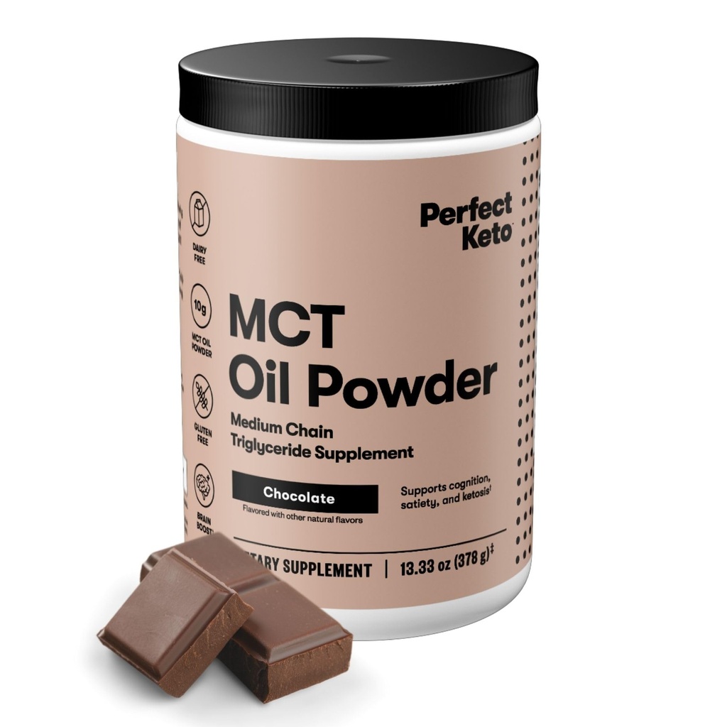 Perfekt Keto 7g MCT Oil Powder, Medium Chain Triglycerides Supplement, Non Dairy Coffee Creamer för Keto Diet, Ketogenic MCT Oil Mix för kaffe, Smoothie, Protein Shakes, Chocolate, 30 portioner