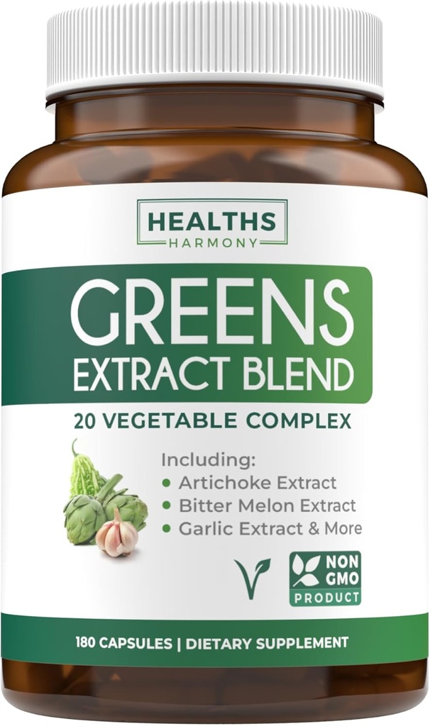 Super Greens Antioxidanter Superfoods 2250mg Supplement - 20 Ingredienser med Sprouts, Mushrooms, Roots, Garlic, Bitter Melon, Artichoke, Celery Seed, Cayenne peppar, Alfalfa NON GMO - 180 kapslar