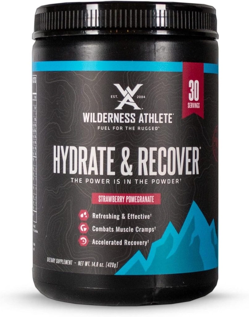Wilderness Athlete - Hydrate & Recover | Liquid Hydration Powder Electrolyte Drink Mix - Återställ snabbare med Bcaas - Hydrate Powder med 1000mg Vitamin C - 30 Servering Tub (Strawberry Pomegranate)