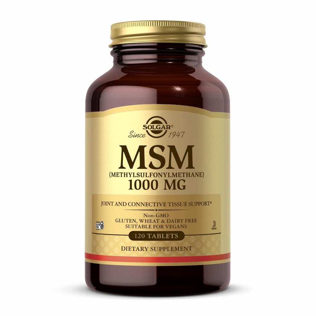 Solgar MSM 1000 mg - 120 tabletter - Stöder Joints & Connective Tissue - Non-GMO, Vegan, Gluten Free, Dairy Free, Kosher - 120 portioner