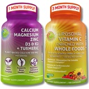 Plant-Based Bone & Immune Support Supplement Bundle - Liposomal Vitamin C 1500mg med organisk Acerola & Camu Camu + Calcium Magnesium Zink med vitamin D3, K2 & Turmeric - Vegan, icke-GMO