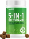 Pet MD 5in1 Dog Multivitamin - 30 Vitaminer, mineraler och näringsämnen för hud och rock, Hip & Joint, Digestion, Immune & Senior Dog Vitaminer - Glukosamin, Omega 3 6 9, & Probiotika - 120 ct