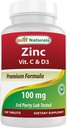 Bästa naturliga Zink 100 mg med vitamin C & D3 180 tabletter Gluten Gratis och icke-GMO