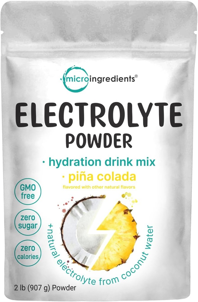 Micro Ingredients Hydration Electrolyte Powder, 2 lb (139 portioner) | Piña Colada Flavor | High Potassium (1 000mg) + Coconut Water | No Sugar, Keto Friendly | Non-GMO