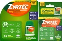 Zyrtec 24 Hour Allergy Relief tabletter, inomhus och utomhusallergimedicin med 10 mg Cetirizine HCl per Antihistamine Tablet, Bundle Pack, 60 ct + 3 ct Travel Packs, 63 Count