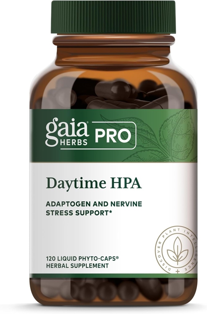 GAIA HERBS PRO Daytime HPA - Adaptogen Support Supplement - Nervous System Support Supplement med Olivolja & Rhodiola * - Vegan, Gluten-Free, Soy-Free - 120 flytande Phyto-Caps (60 portioner)