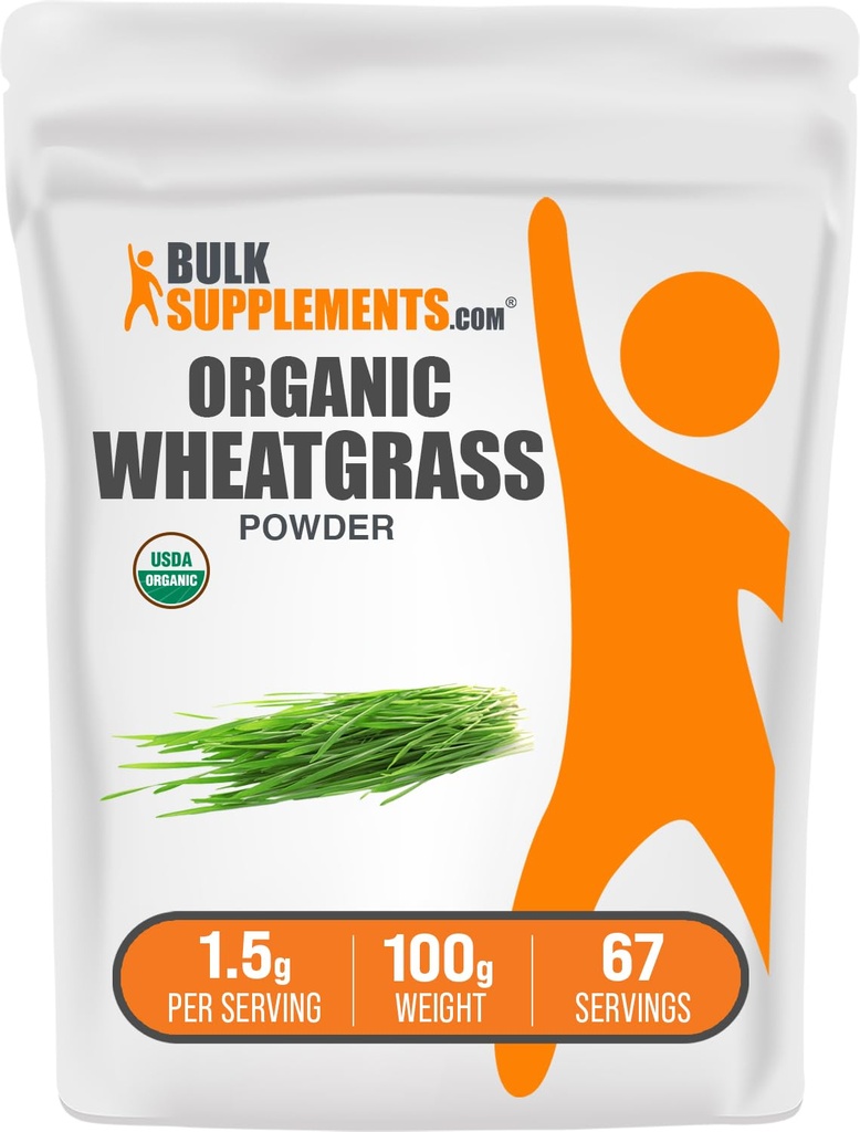 BulkSupplements.com Organic Wheatgrass Powder - Organic Super Greens Powder, Superfoods Supplement - Vegan & Gluten Free, 1.5g per Serving, 100g (3.5 oz) (Pack of 1)