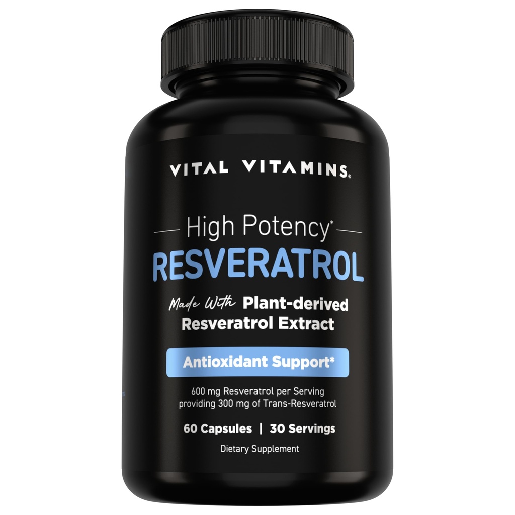 Vital Vitamins Resveratrol Supplement - Antioxidant Support, cellulär livslängd, kognitiv funktion - 60 kapslar