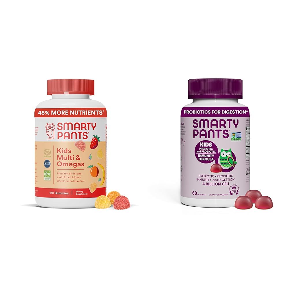 SmartyPants Kids Multivitamin Gummies och Probiotic Immunity Bundle: Omega 3 Fish Oil (EPA / DHA), Vitamin D3, C, Vitamin B12, B6, Digestive & Immune Support Supplement (30 Day Supply)