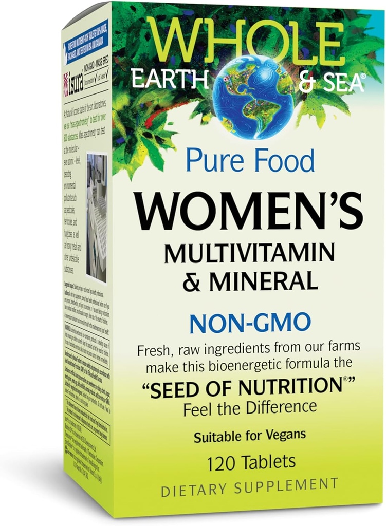 Naturliga faktorer Hela jorden och havet Kvinnors Multivitamin & Mineral, Hel matförsörjning, Vegan, 120 tabletter