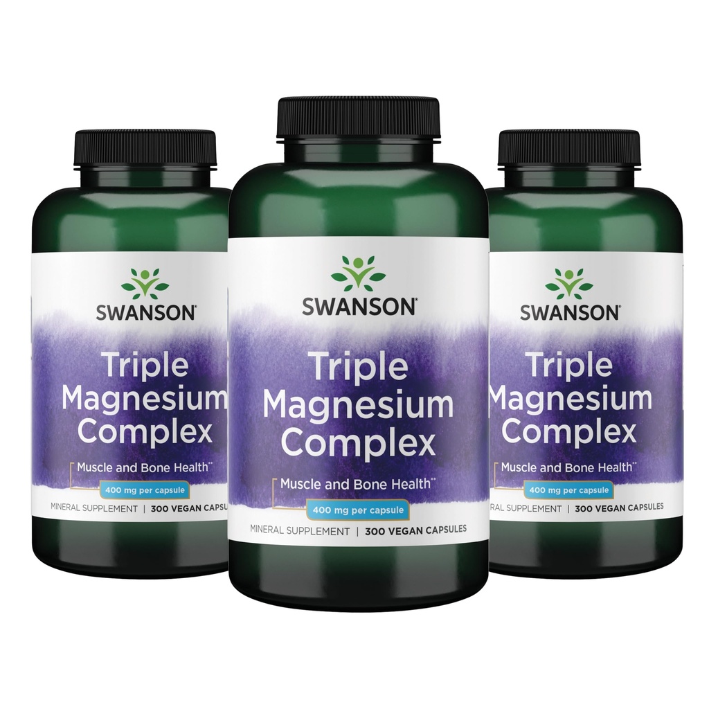 Swanson Triple Magnesium Komplex - Mineral Supplement - Naturligt stöd - Med Citrat, Oxide & Aspartate - (300 kapslar, 400mg Varje, 3 Pack)