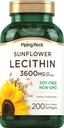 Piping Rock Sunflower Lecithin Softgel Capsules | 3600 mg | 200 greve | från Phosphatidylcholine | Soy Free, Non-GMO, Gluten Free