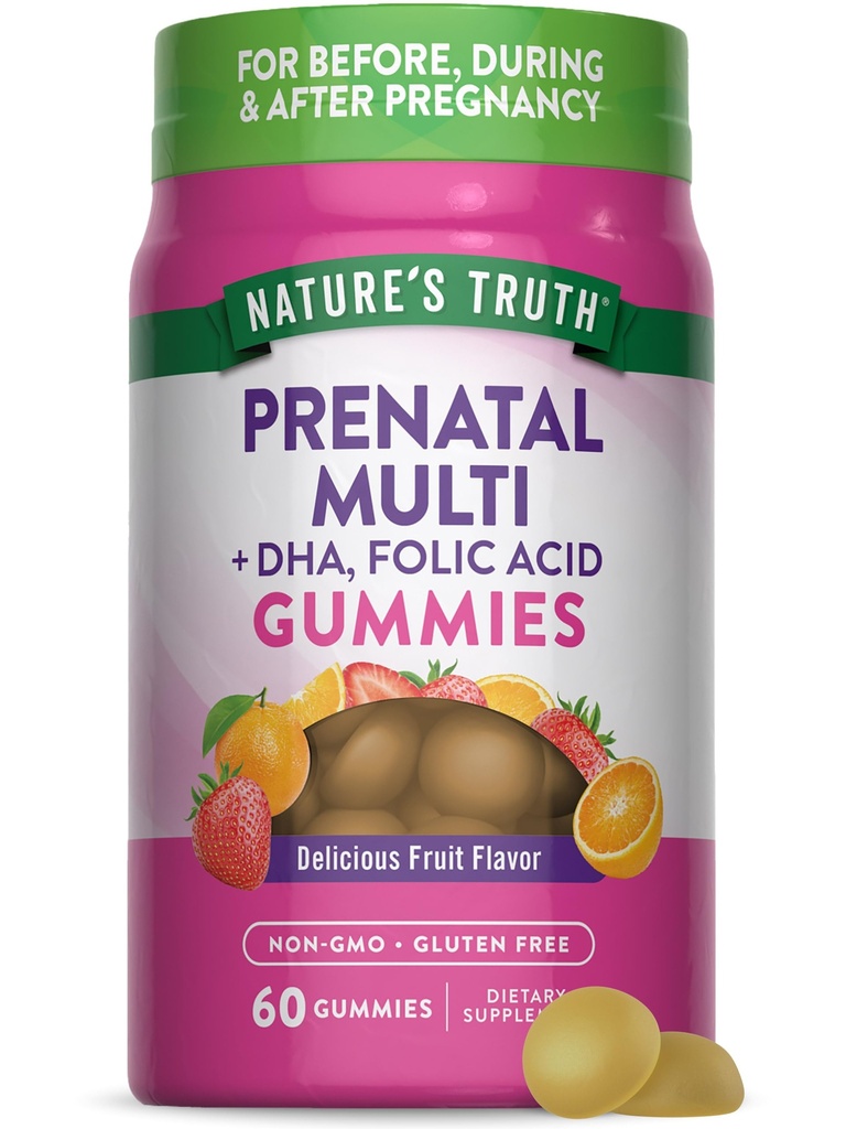 Naturens sanning Prenatal Multivitamin Gummies | med DHA & Folic Acid | 60 greve | Frukt smak | Non-GMO & Gluten Free Supplement